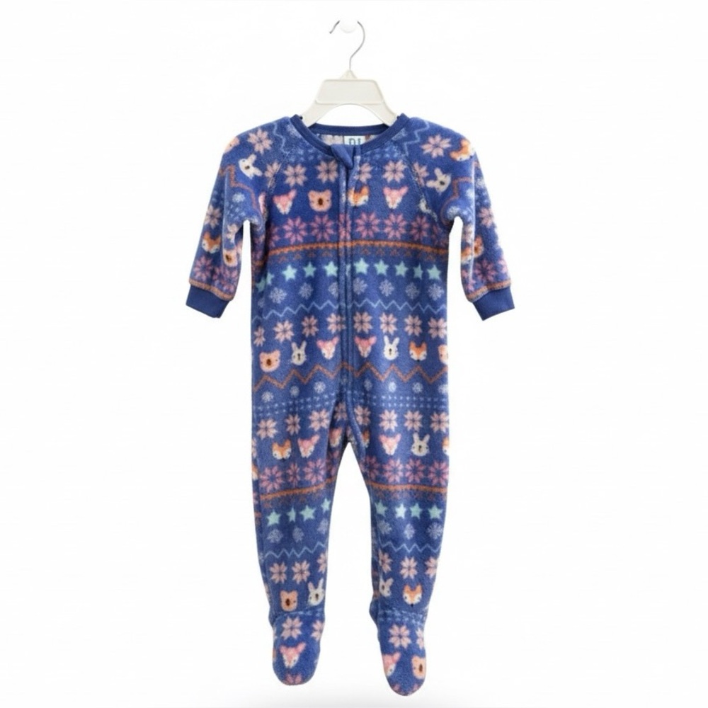 Children's Place | Blue and Pink Footies with Festive Fair Isle Animal Patterns